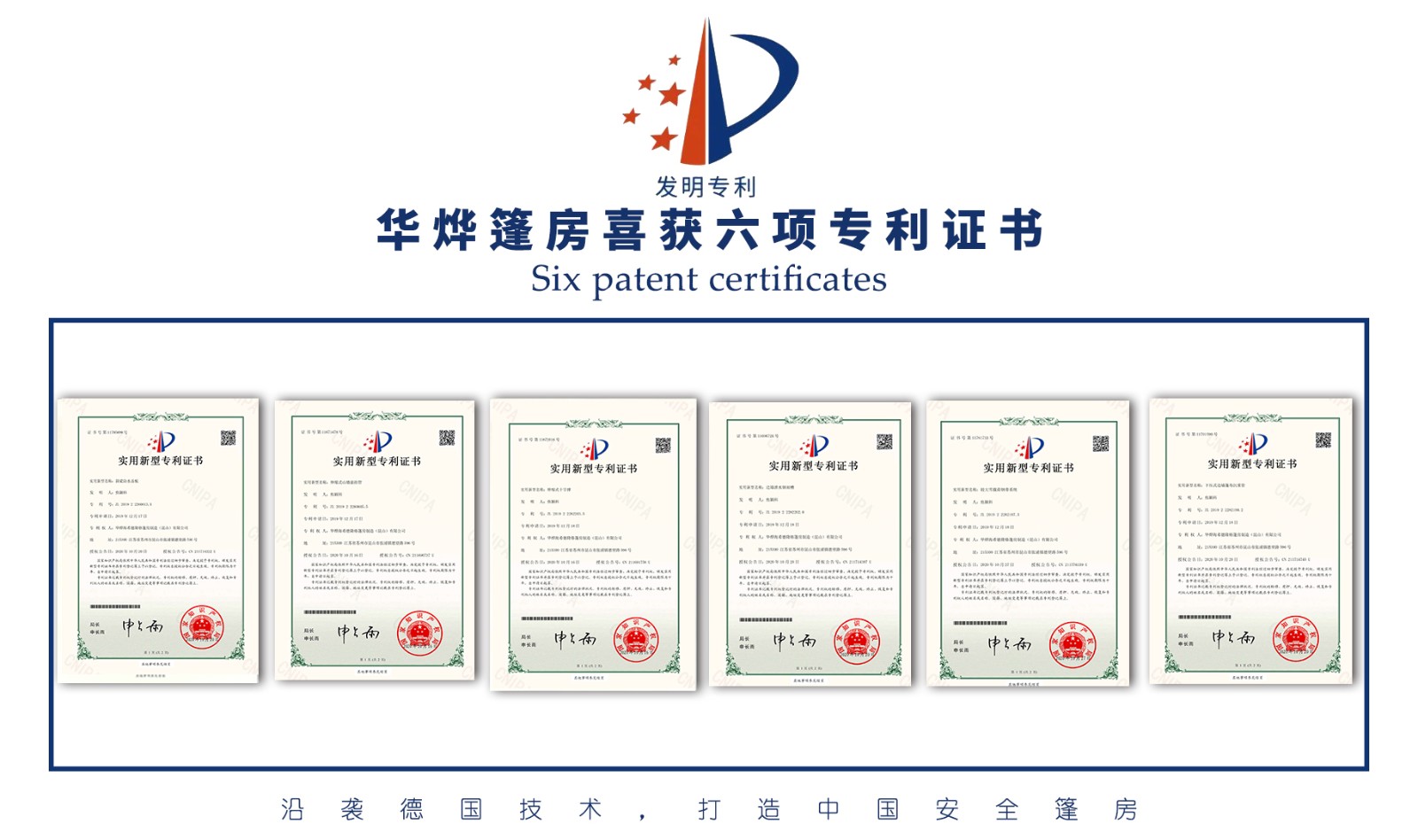 華燁篷房生產廠家再獲6項實用新型專利證書